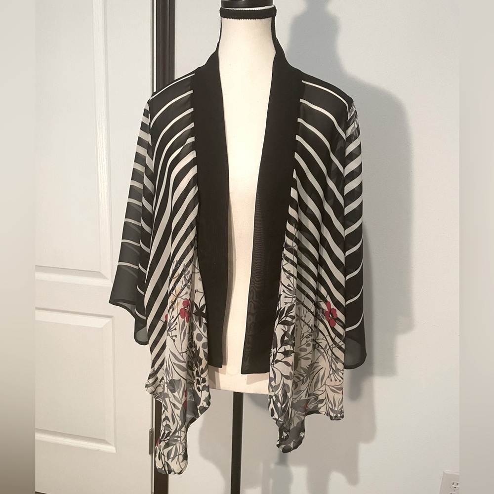 Chenault Black and White Shrug with Asymmetrical Hem